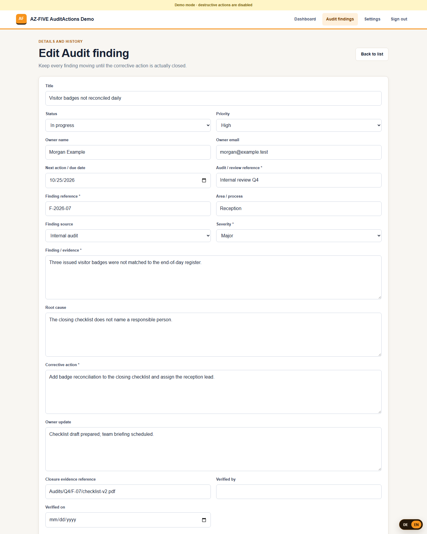 AuditActions detail