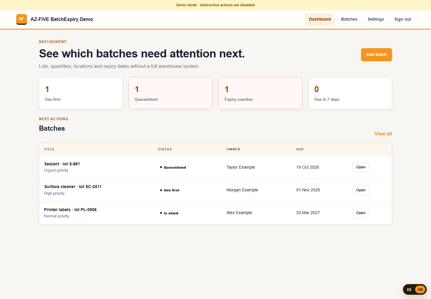 BatchExpiry Dashboard