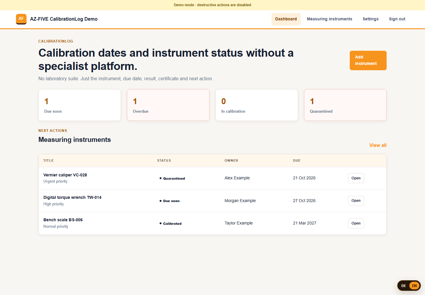 CalibrationLog Dashboard