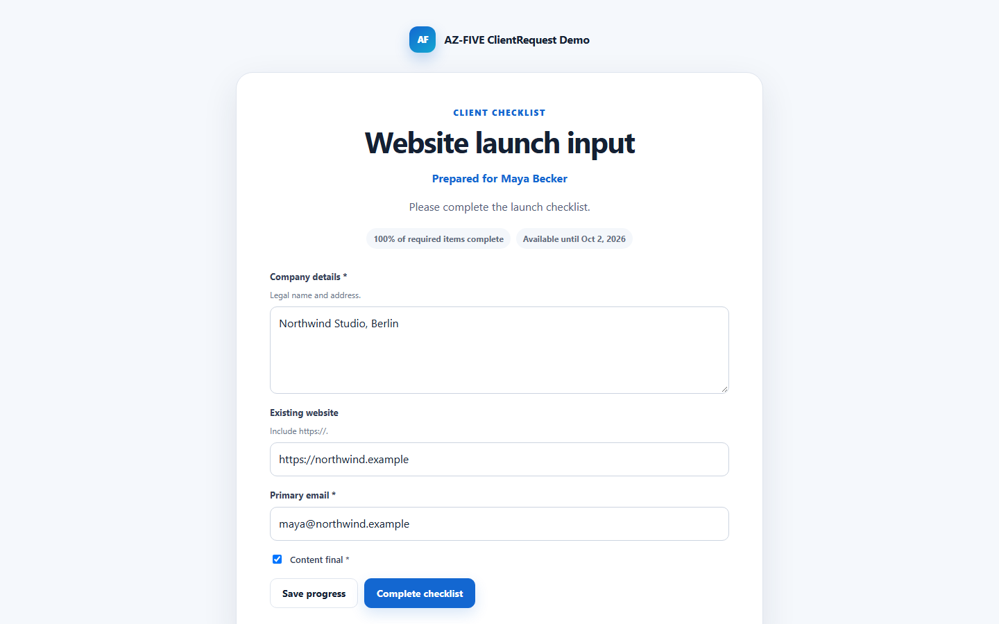 Resumable ClientRequest client checklist