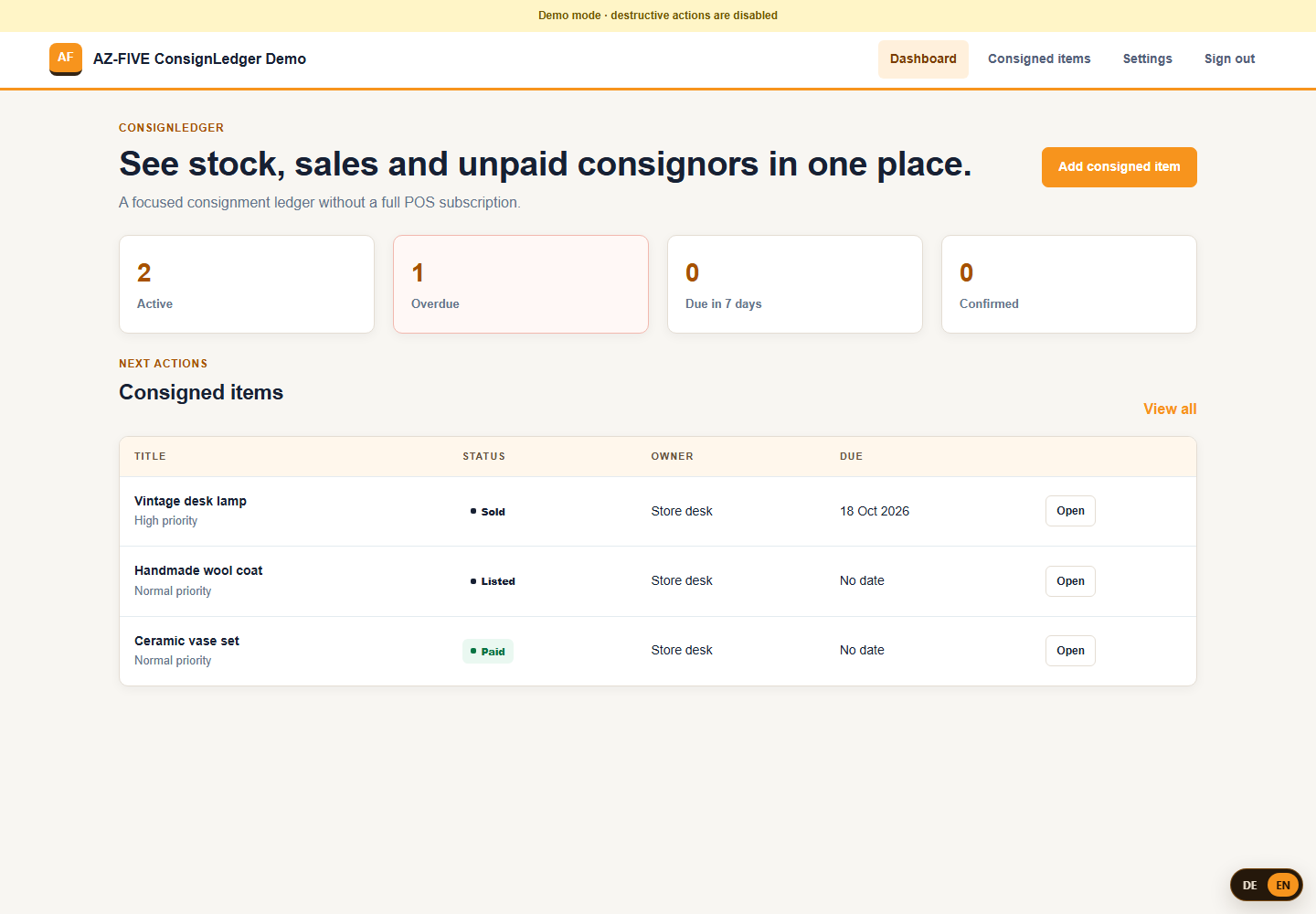 ConsignLedger Dashboard