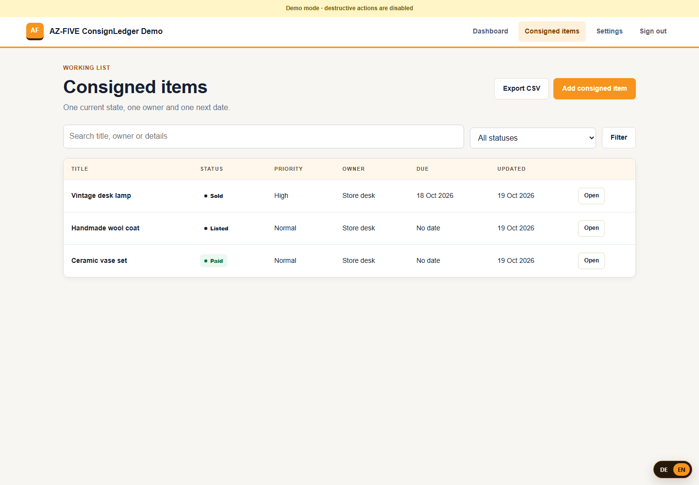 ConsignLedger list