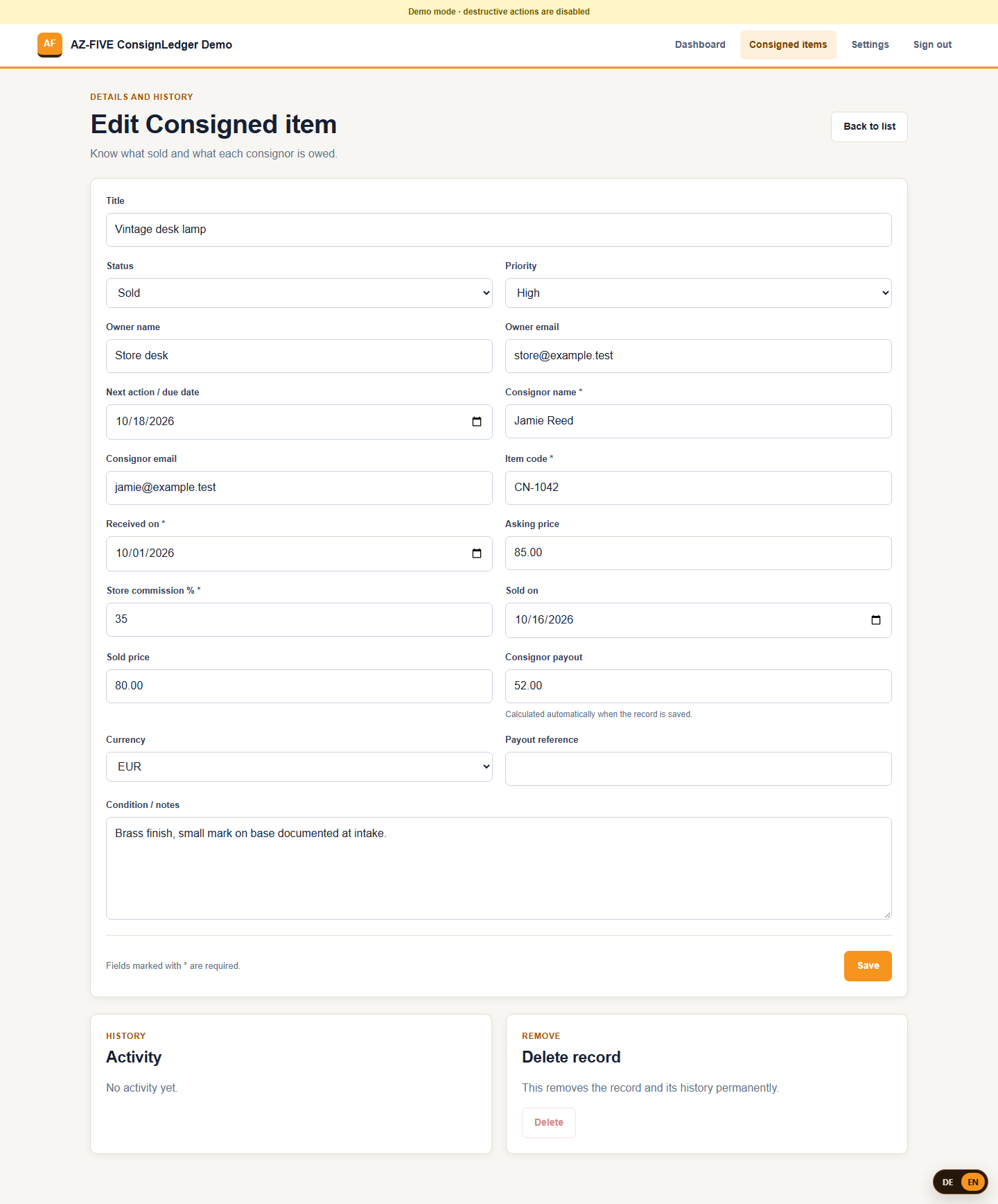 ConsignLedger detail