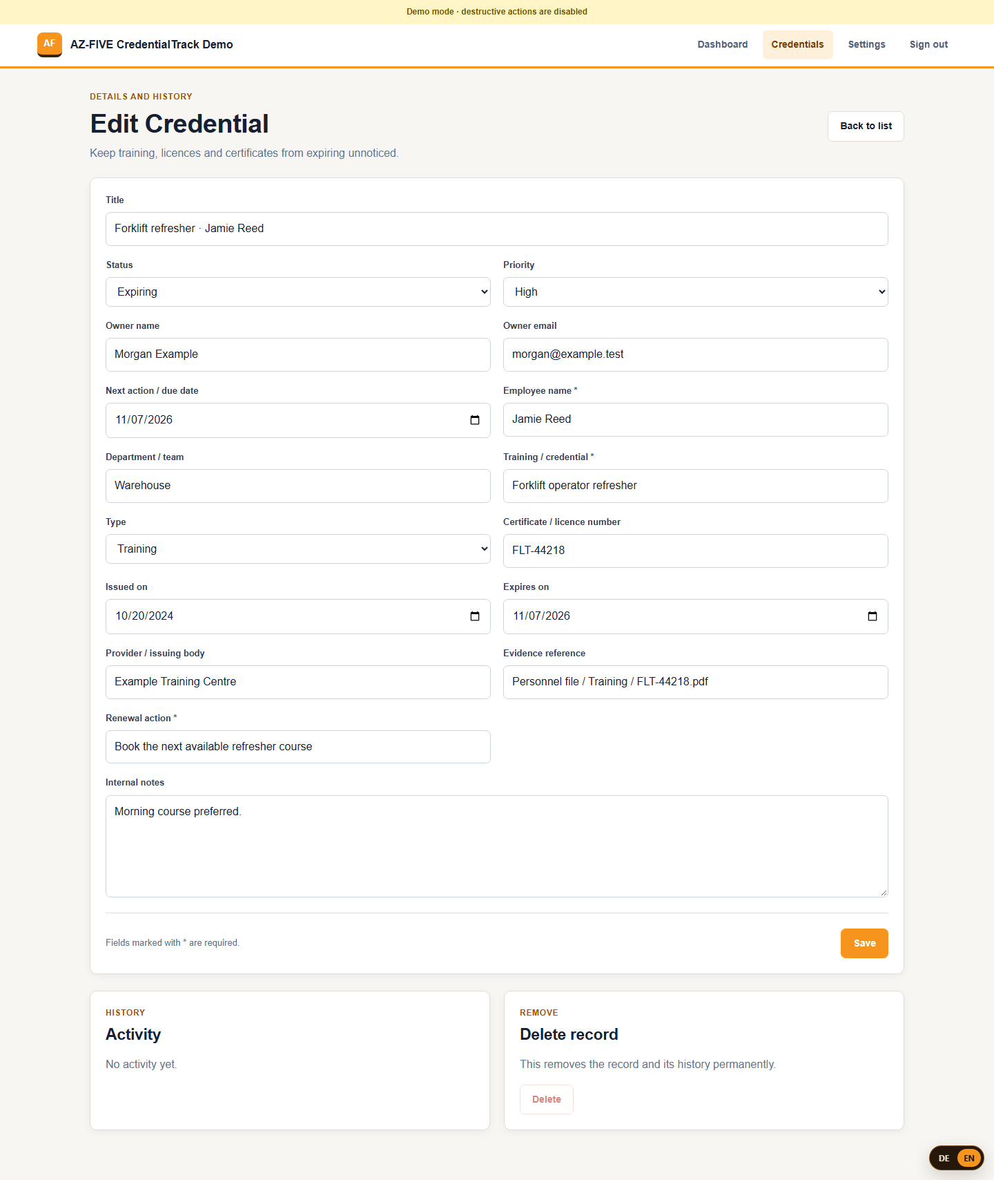 CredentialTrack detail