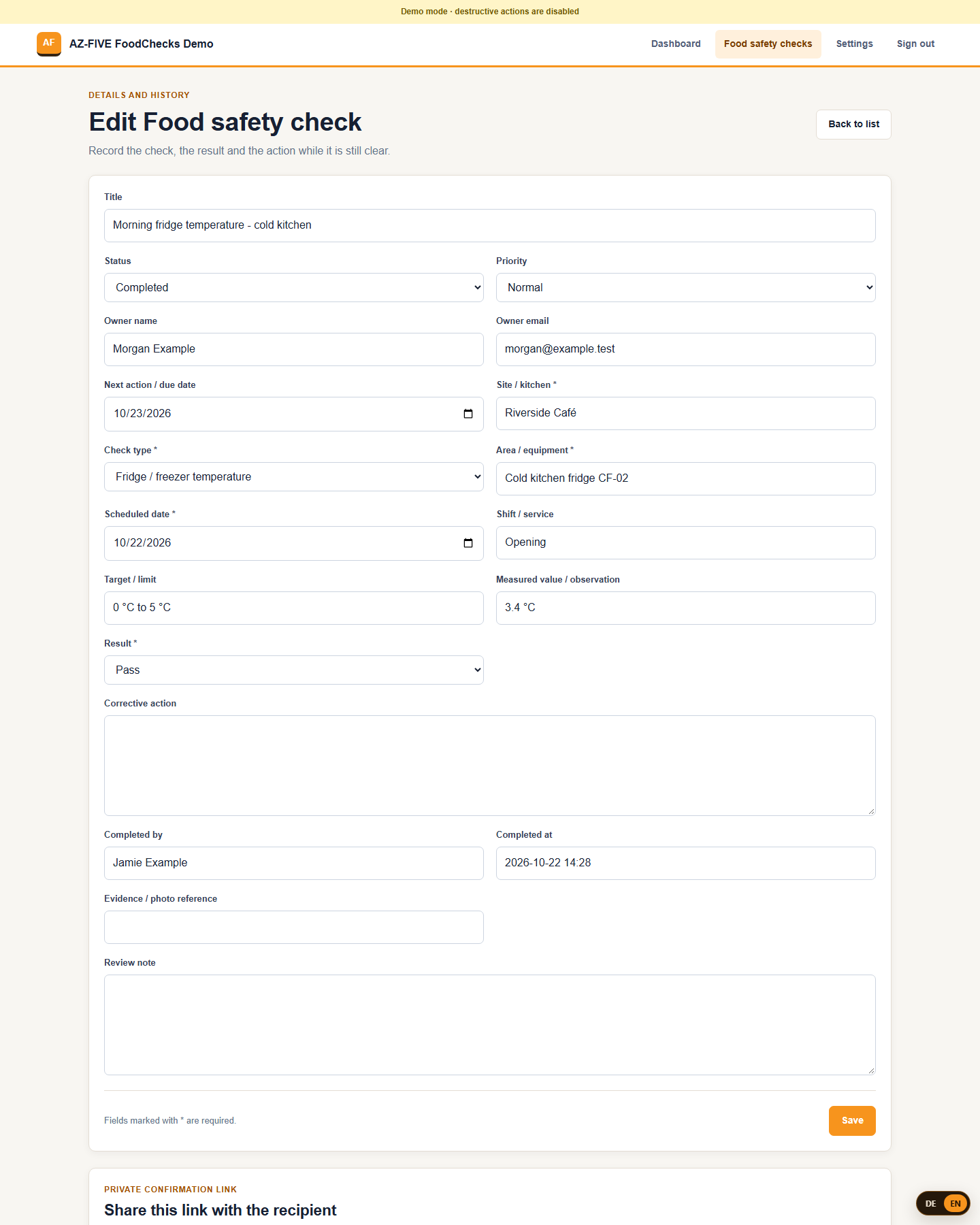 FoodChecks detail