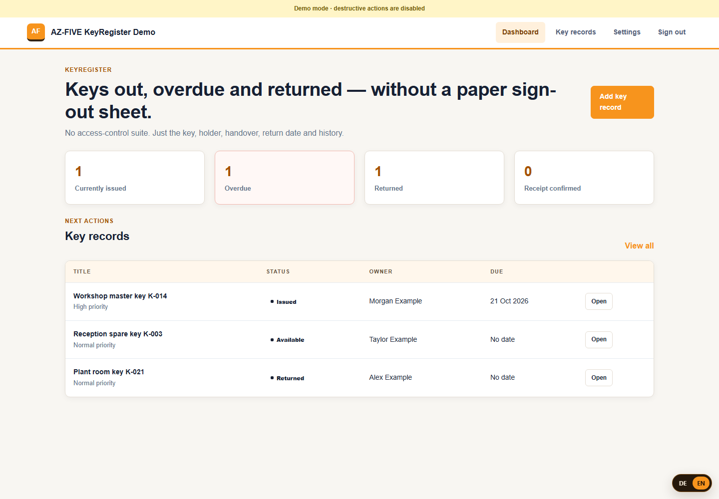 KeyRegister Dashboard