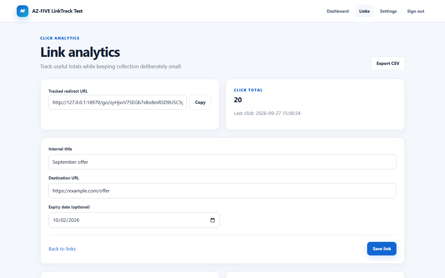 LinkTrack daily activity and referrer hosts
