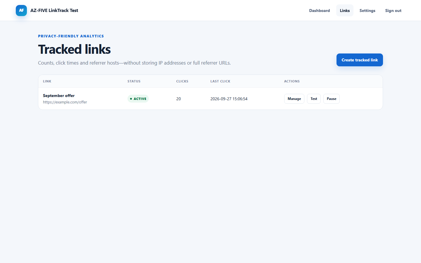 LinkTrack active and paused link overview