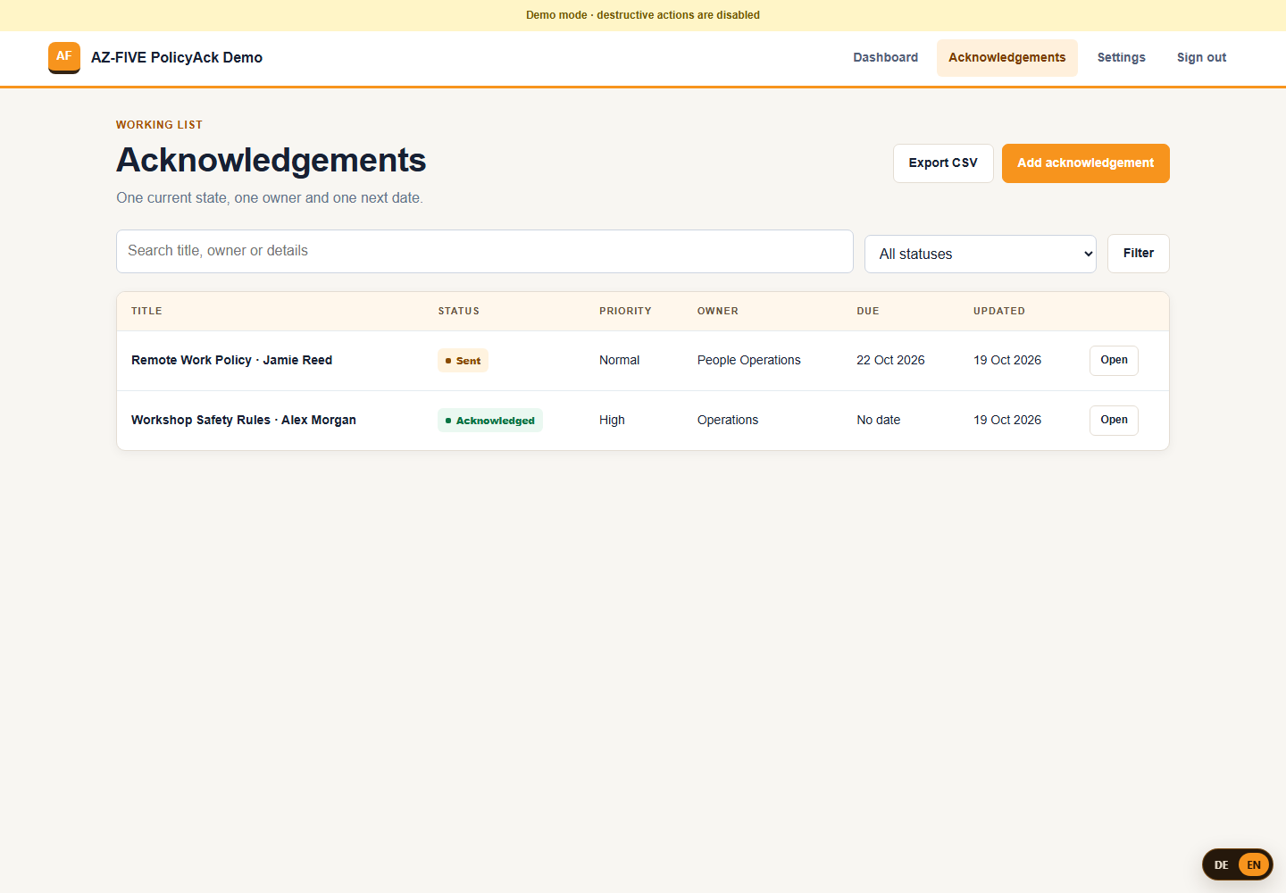 PolicyAck list