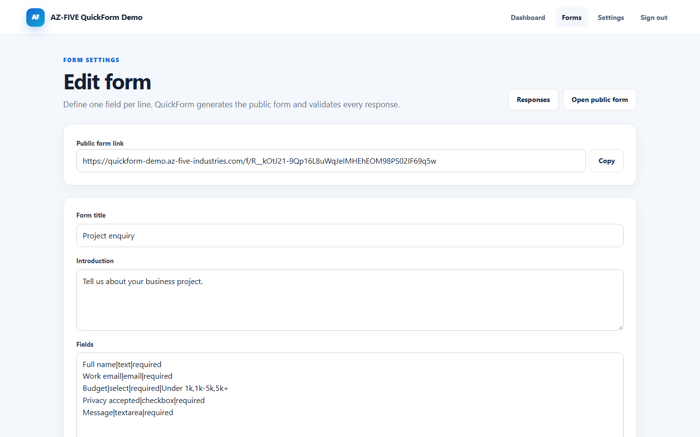 QuickForm form editor