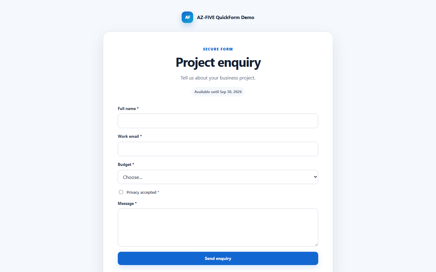 Public QuickForm business form