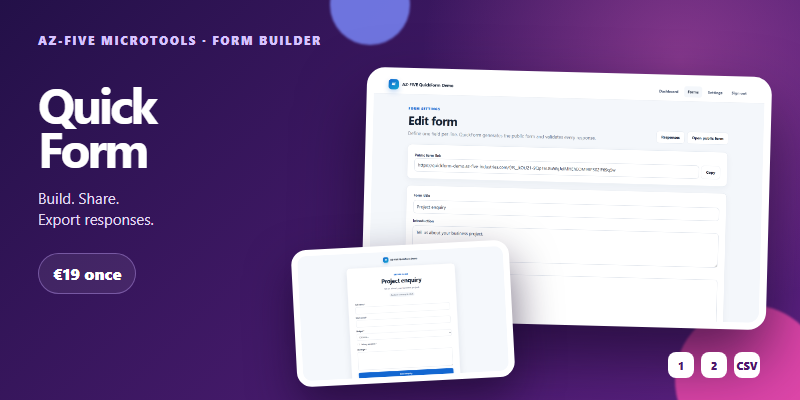 AZ-FIVE QuickForm – self-hosted PHP Formular-Tool