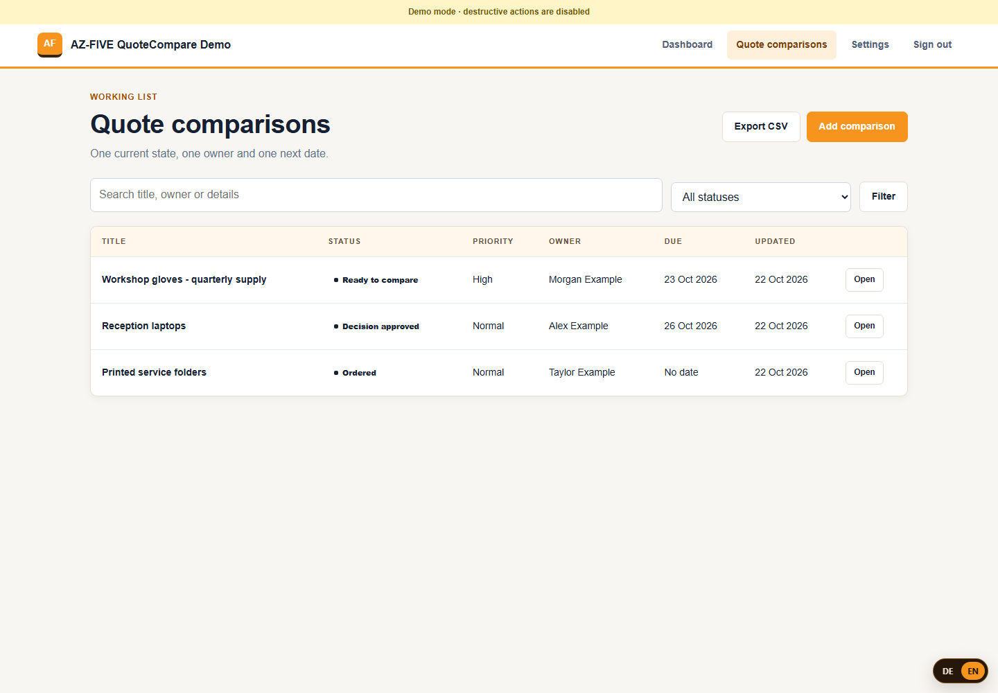 QuoteCompare list