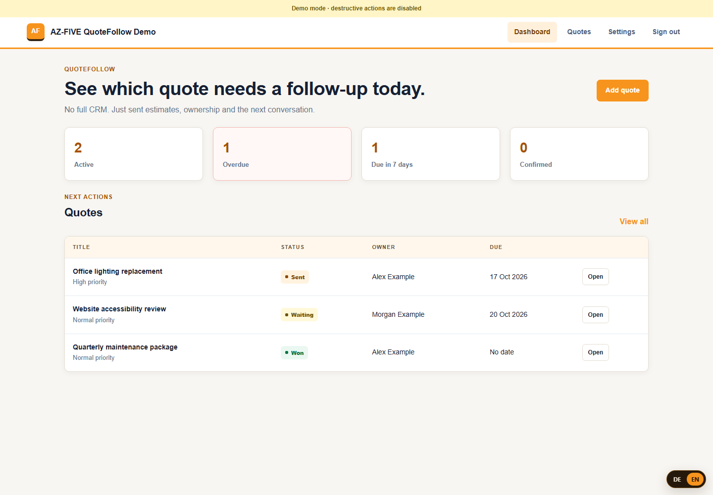 QuoteFollow Dashboard