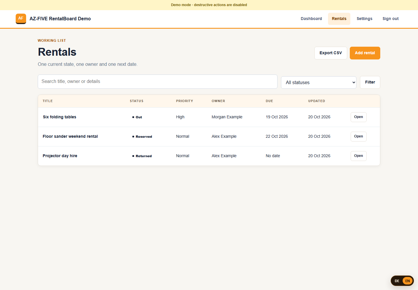 RentalBoard list