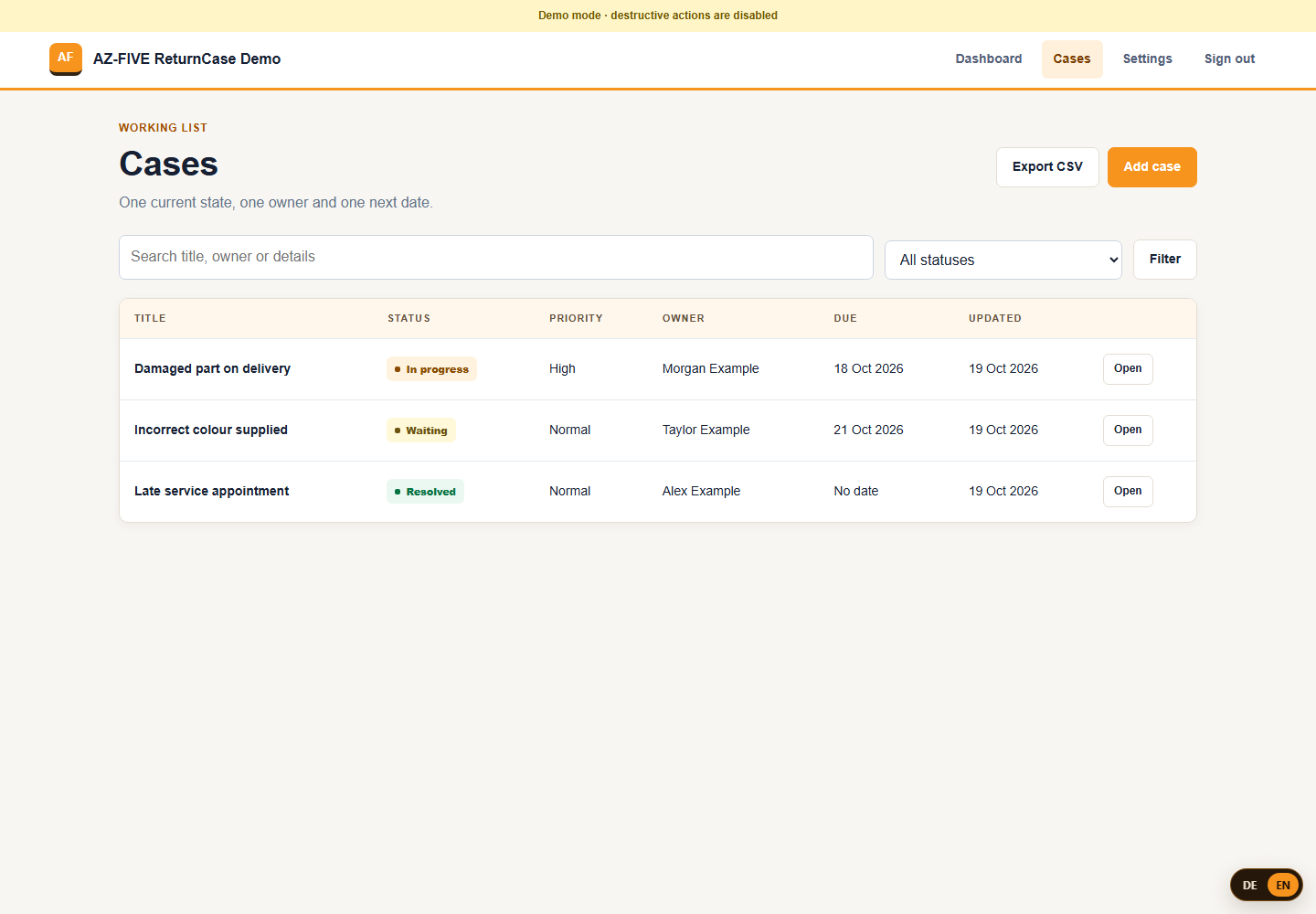 ReturnCase list