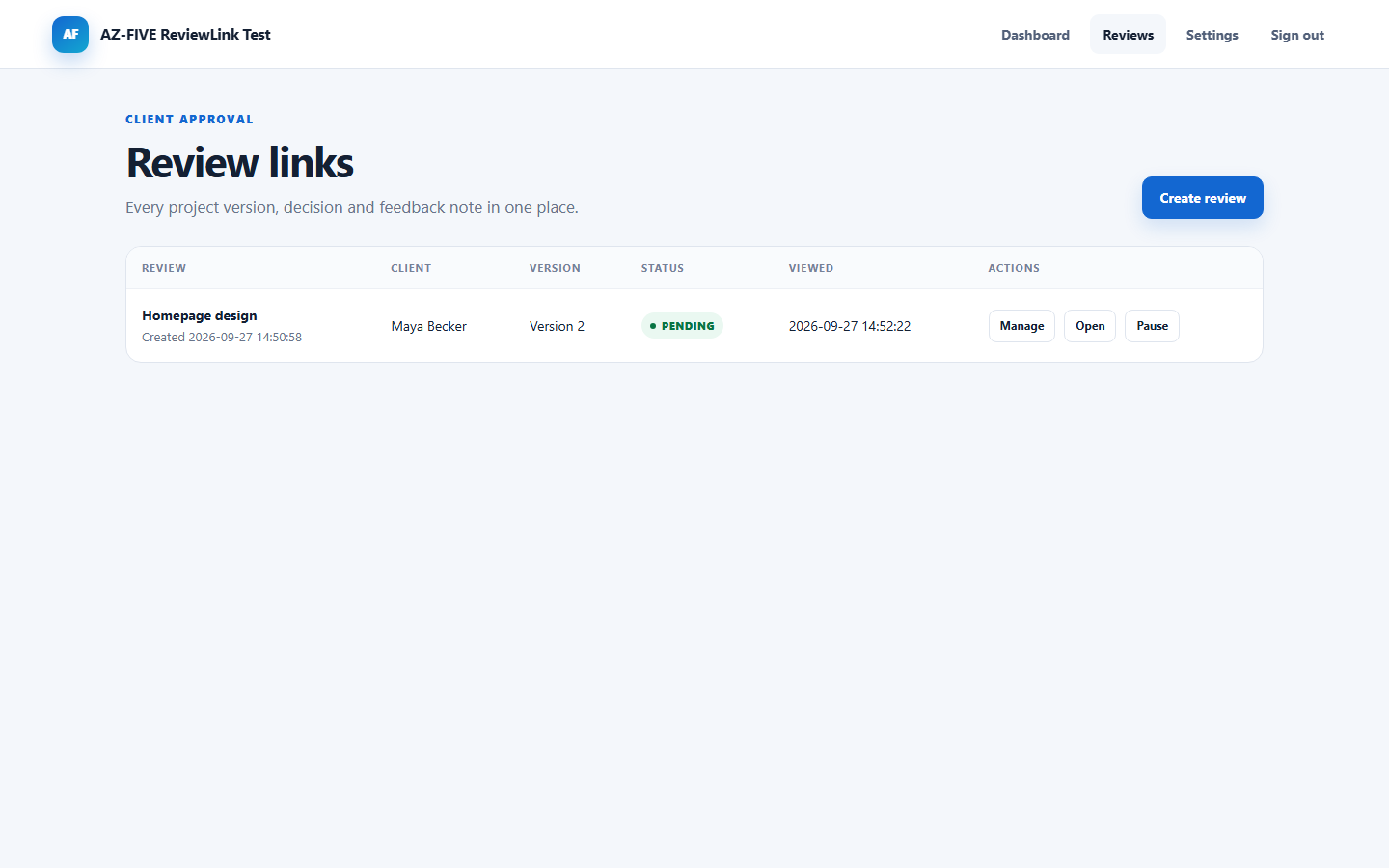 ReviewLink client decision overview