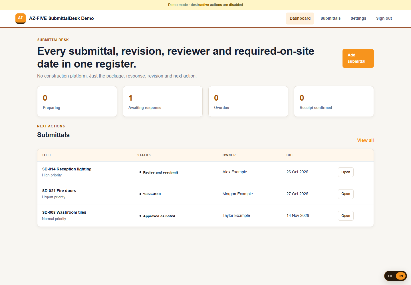 SubmittalDesk Dashboard