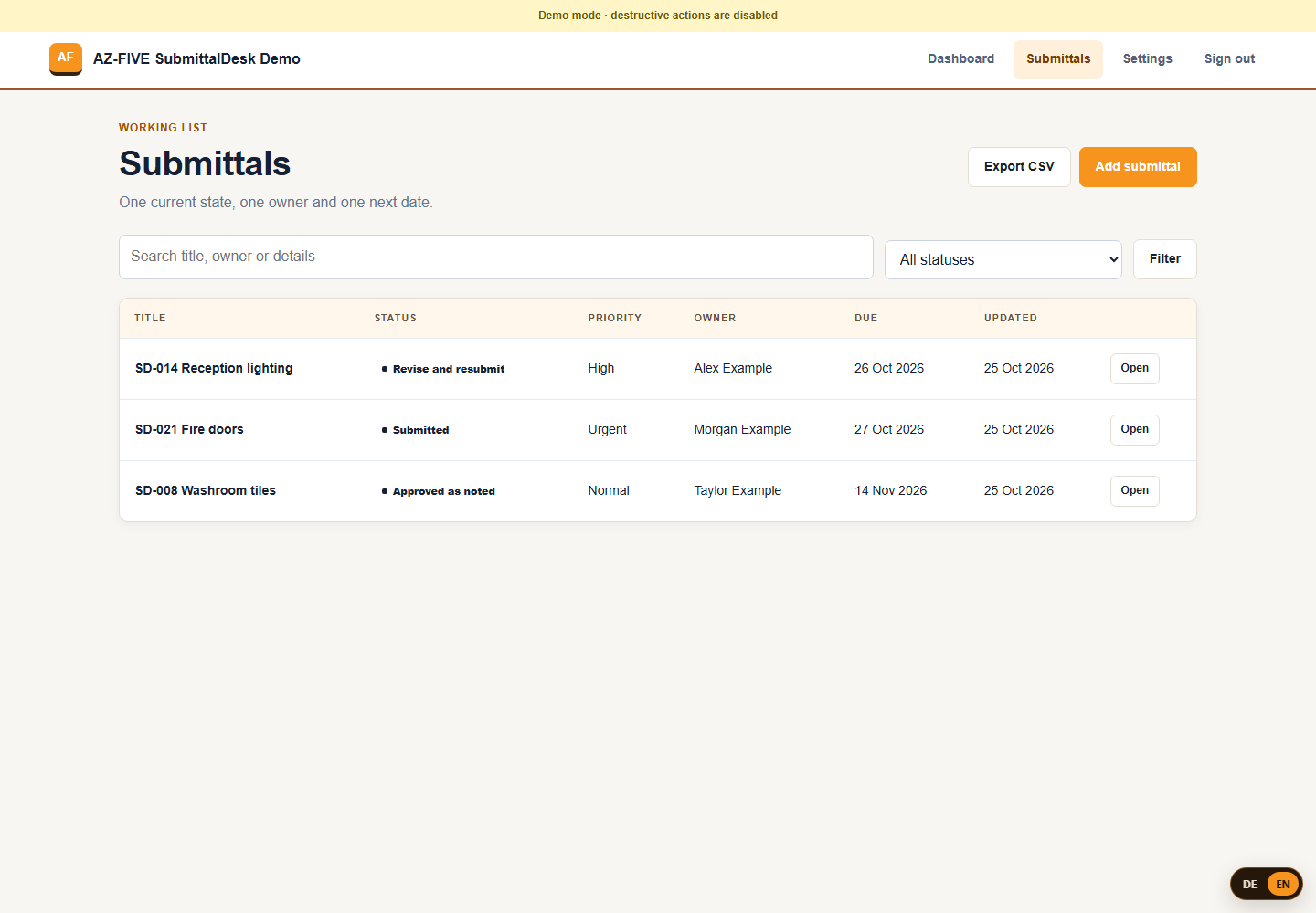 SubmittalDesk list