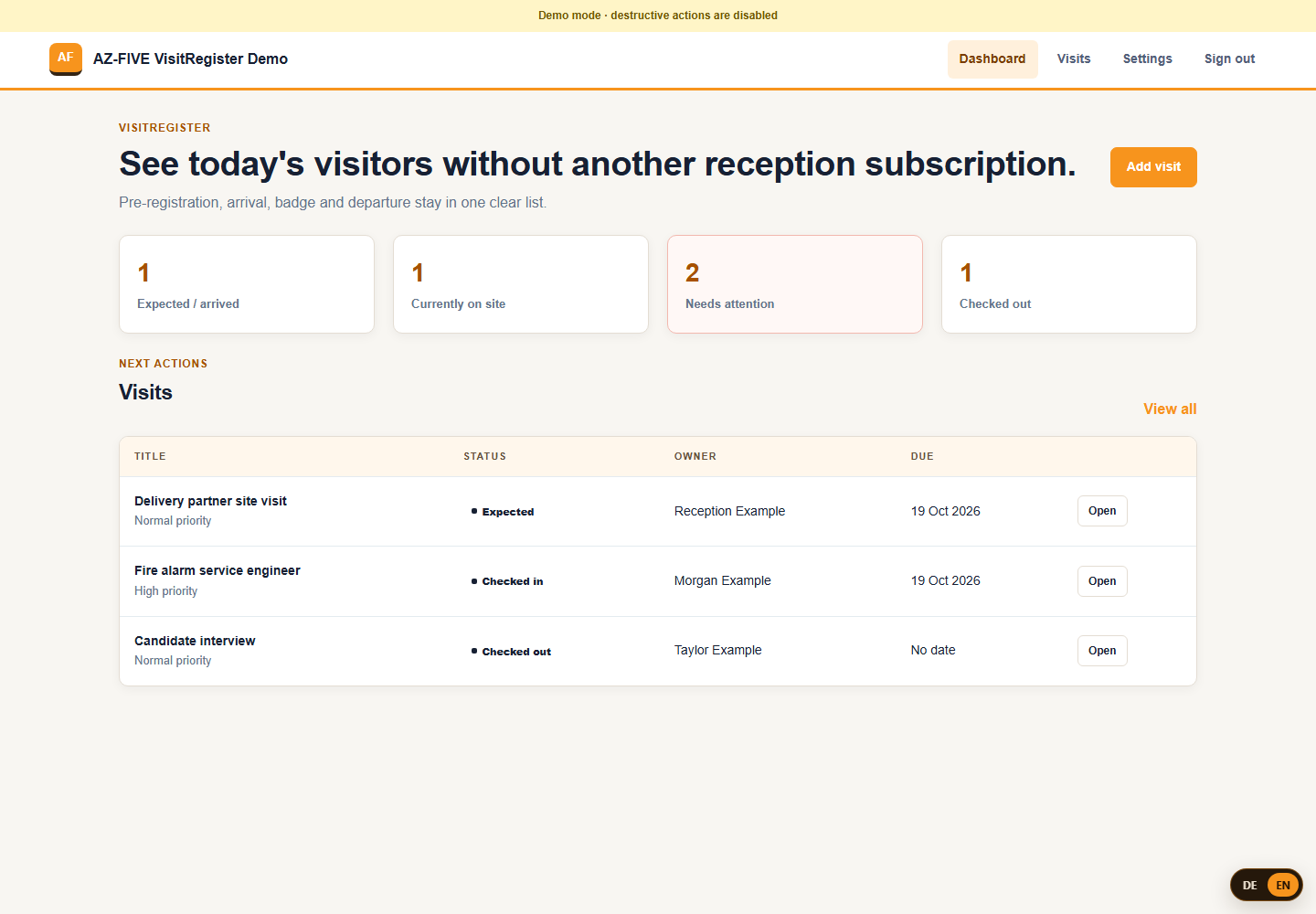VisitRegister Dashboard