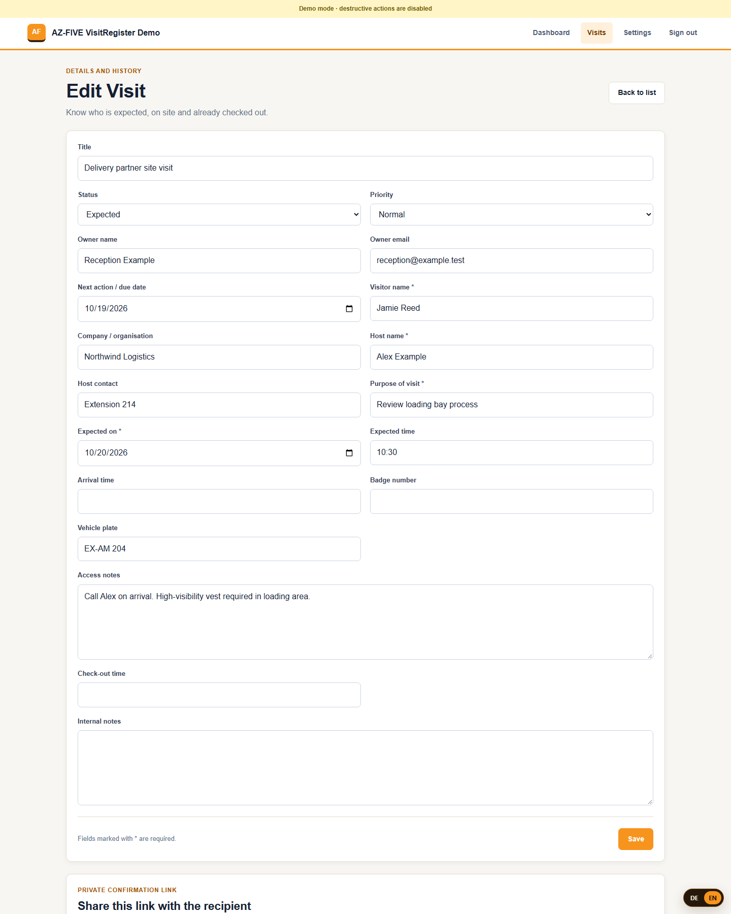 VisitRegister detail